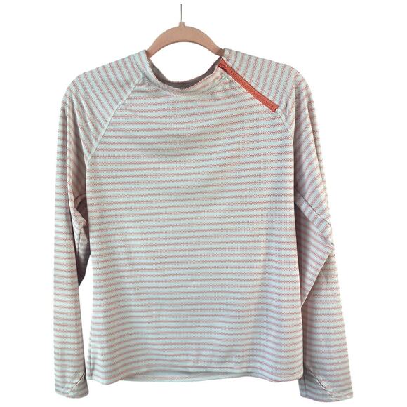 Cabana Life rash guard diagonal side zip collar coral white stripe Large NWOT - Picture 1 of 6